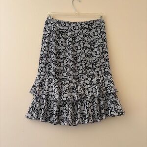 Ann Taylor Black and White Floral A-Line Skirt
